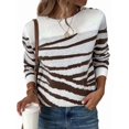 thumbnail image 1 of Women'S Casual Round Neck Long Sleeve Pullover Sweater Fall Winter Contrast Striped Shoulder Button Knit White XL, 1 of 9