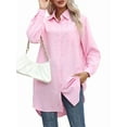 thumbnail image 1 of Women's Casual Button Down Shirts Long Sleeve Oversize Blouse Loose Shirt Dress with Side Pockets Pink L, 1 of 6