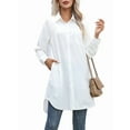thumbnail image 1 of Women'S Casual Shirt Dress Collar V Neck Button Down Loose Long Sleeve Mini Dresses White L, 1 of 6