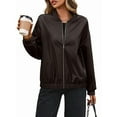 thumbnail image 1 of Women'S Casual Short Long Sleeve PU Motorcycle Leather Jacket Coat Tops Coffee S, 1 of 7