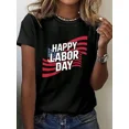 thumbnail image 1 of Women'S Casual Short-Sleeve Crew Neck T-Shirt Featuring A Happy Labor Day American Flag Print, Perfect For Spring And Summer, 1 of 6
