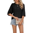 thumbnail image 1 of Women'S Casual Short Sleeve Loose Tunic Tops Light-Weight Crochet Knit Summer Sweaters Blouses Black L, 1 of 8