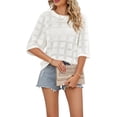 thumbnail image 1 of Women'S Casual Short Sleeve Loose Tunic Tops Light-Weight Crochet Knit Summer Sweaters Blouses White XL, 1 of 8