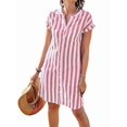thumbnail image 1 of Women'S Casual Short Sleeve Striped Shirt Dress Notched V-Neck Midi Long Beach Dress Red L, 1 of 5