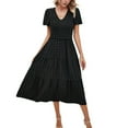 thumbnail image 1 of Women'S Casual Short Sleeve V Neck Maxi Hem Bohemian Resort Dress Black S, 1 of 9