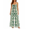 thumbnail image 1 of Women'S Casual Sleeveless Jumpsuits Green Floral Spaghetti Strap Wide Leg Pants Rompers With Pockets, 1 of 7