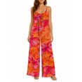 thumbnail image 1 of Women'S Casual Sleeveless Jumpsuits Orange Red Hibiscus Spaghetti Strap Wide Leg Pants Rompers With Pockets, 1 of 7