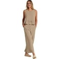 thumbnail image 1 of Women'S Casual Sleeveless Pleated Round Neck Vest Wide Leg Cropped Pants Set Khaki XL, 1 of 6