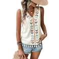 thumbnail image 1 of Women'S Casual Sleeveless V Neck Embroidered Graphic Print Tank Top Boho Tassel Hem Tops  S, 1 of 6