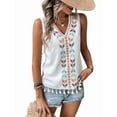 thumbnail image 1 of Women'S Casual Sleeveless V Neck Embroidered Graphic Print Tank Top Boho Tassel Hem Tops White M, 1 of 6