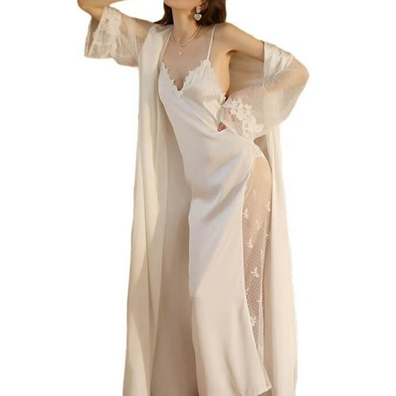 Women'S Casual Sleeveless V-Neck Suspender Maxi Dress Nightdress Satin Home Clothes White S