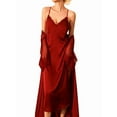 thumbnail image 1 of Women'S Casual Sleeveless V-Neck Suspender Maxi Dress Nightdress Satin Home Clothes Wine Red S, 1 of 9