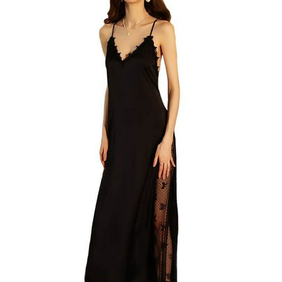 Women'S Casual Sleeveless V-Neck Suspender Maxi Dress Nightdress Satin Home Clothes