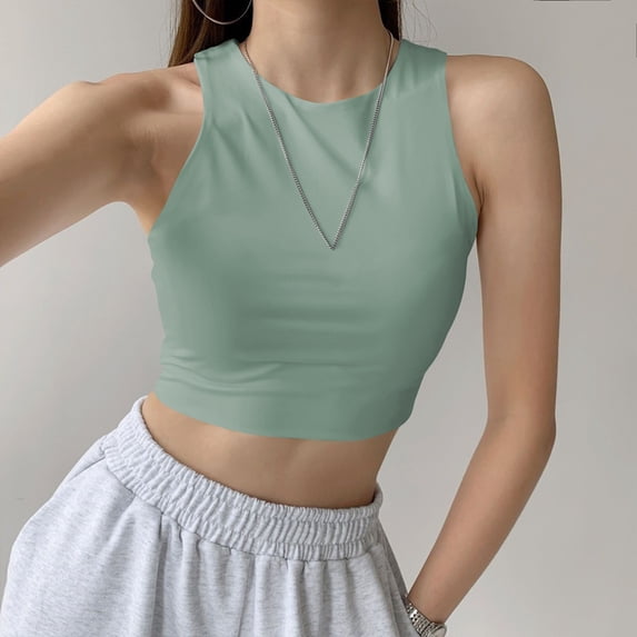 Women'S Casual Slim Fit Crop Top Layering Tank Double Layer Racerback Sleeveless Vest Basic Inner Green S