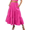 thumbnail image 1 of Women'S Casual Smock Layered Tiered Skirt High Waisted A Line Flowy Long Skirts with Pockets Rose Red S, 1 of 8