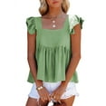 thumbnail image 1 of Women'S Casual Square Neck Ruffle Cap Sleeve Peplum Babydoll Blouse Tank Top Green S, 1 of 9