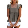 thumbnail image 1 of Women'S Casual Square Neck Ruffle Cap Sleeve Peplum Babydoll Blouse Tank Top Grey M, 1 of 9