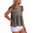 thumbnail image 1 of Women'S Casual Square Neck Ruffle Cap Sleeve Peplum Babydoll Blouse Tank Top Grey XL, 1 of 9