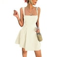thumbnail image 1 of Women'S Casual Square Neck Sleeveless Tank Top Flare Mini Dress A Line Party Club Dresses Bee White XL, 1 of 9