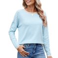 thumbnail image 1 of Women'S Casual Striped Crewneck Sweaters Color Block Long Sleeve Knitted Sweater Tops Blue Color S, 1 of 9
