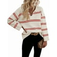 thumbnail image 1 of Women'S Casual Striped Long Sleeve V Neck Lightweights Pullover Sweater Loose Fit Drop Shoulder Knitted Tops Red M, 1 of 9