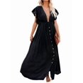 thumbnail image 1 of Women'S Casual Summer Beach Dress Ruffle Maxi Dress Button Down Boho Dress Long Tunic Black One size, 1 of 8