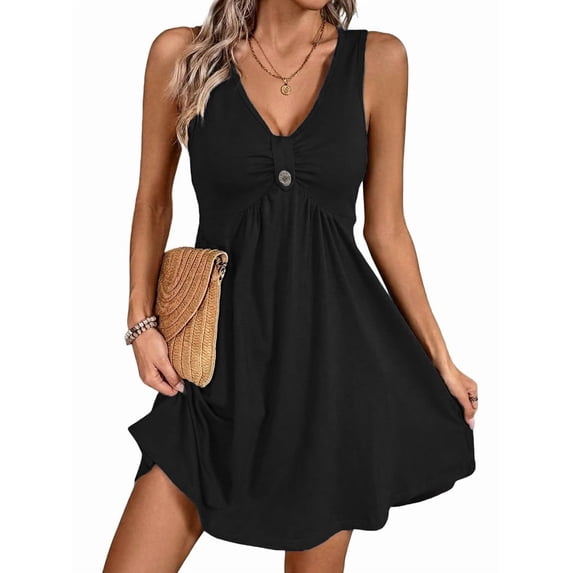 Women'S Casual Summer Sleeveless Dress V Neck Tank Dresses Black XXL