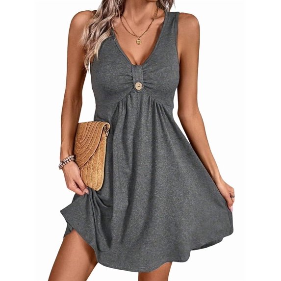 Women'S Casual Summer Sleeveless Dress V Neck Tank Dresses Gray M