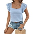 thumbnail image 1 of Women'S Casual Summer Square Neck Tank Tops Sleeveless Ruffle Chiffon Blouses Top Shirts Light Blue M, 1 of 10