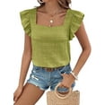 thumbnail image 1 of Women'S Casual Summer Square Neck Tank Tops Sleeveless Ruffle Chiffon Blouses Top Shirts Olive S, 1 of 8