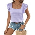 thumbnail image 1 of Women'S Casual Summer Square Neck Tank Tops Sleeveless Ruffle Chiffon Blouses Top Shirts Purple S, 1 of 9