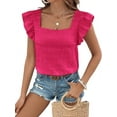 thumbnail image 1 of Women'S Casual Summer Square Neck Tank Tops Sleeveless Ruffle Chiffon Blouses Top Shirts Rose Red XXL, 1 of 9