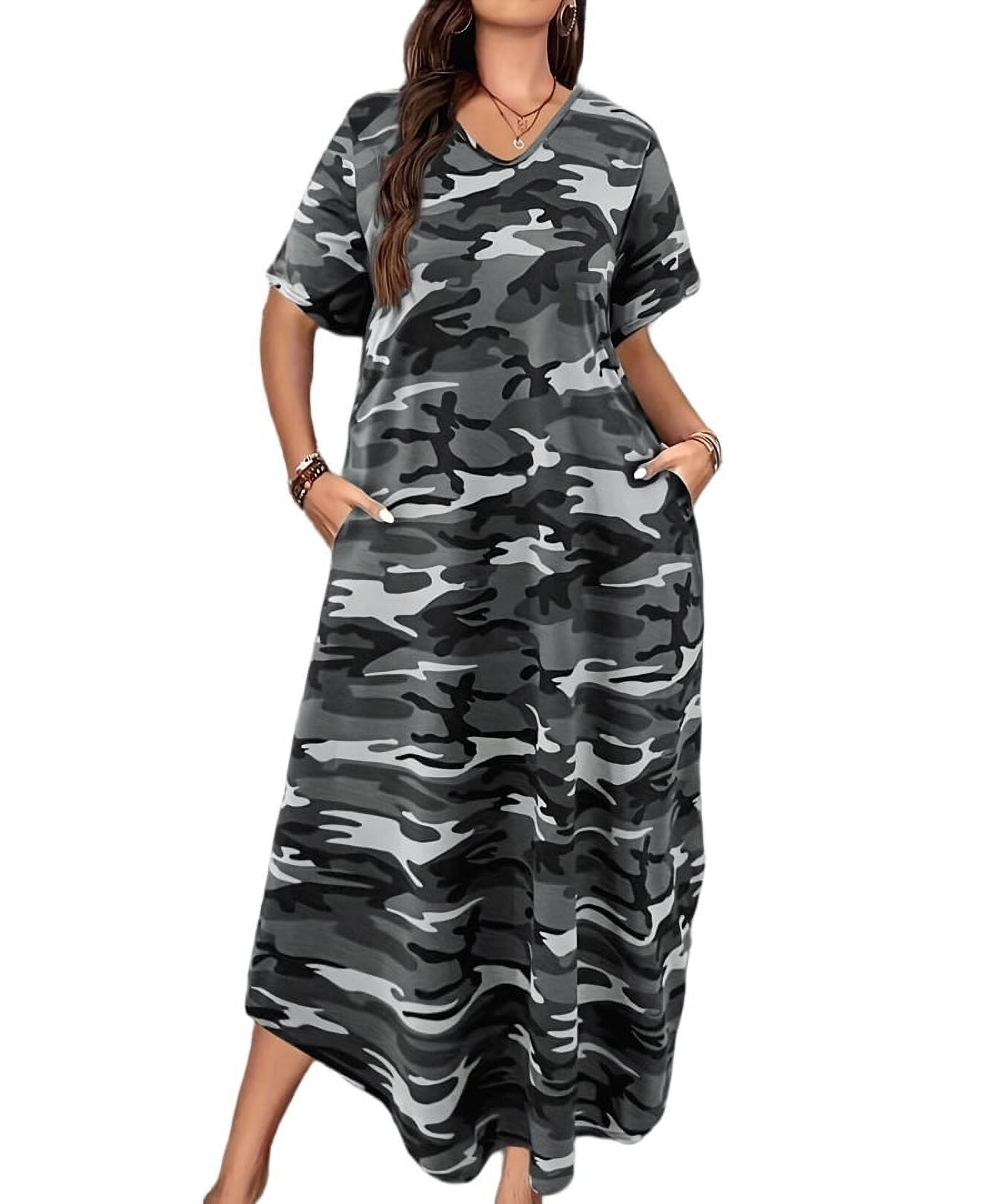 Womens Dresses Camo T Shirt Dress Call It Comfort Tee Dress Women's Size L  Three Bird