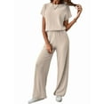 thumbnail image 1 of Women'S Casual Summer Travel Vacation Wear Two-Piece Suit Short Sleeve Wide Leg Pants Casual Suit Apricot XL, 1 of 5