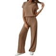 thumbnail image 1 of Women'S Casual Summer Travel Vacation Wear Two-Piece Suit Short Sleeve Wide Leg Pants Casual Suit Coffee XXL, 1 of 7