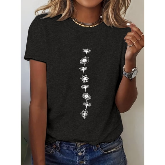Women'S Casual Sunflower Print T-Shirt Short Sleeve Crew Neck Top Perfect for Summer Casual Wear Sunflower Graphic Tee