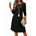 thumbnail image 1 of Women'S Casual Sweater Dress Crew Neck Knit Long Sleeve Dress A-Line Knee Length Fall Winter Dress Black S, 1 of 6