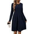 thumbnail image 1 of Women'S Casual Sweater Dress Crew Neck Knit Long Sleeve Dress A-Line Knee Length Fall Winter Dress Dark Blue M, 1 of 7