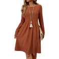 thumbnail image 1 of Women'S Casual Sweater Dress Crew Neck Knit Long Sleeve Dress A-Line Knee Length Fall Winter Dress Orange XL, 1 of 10