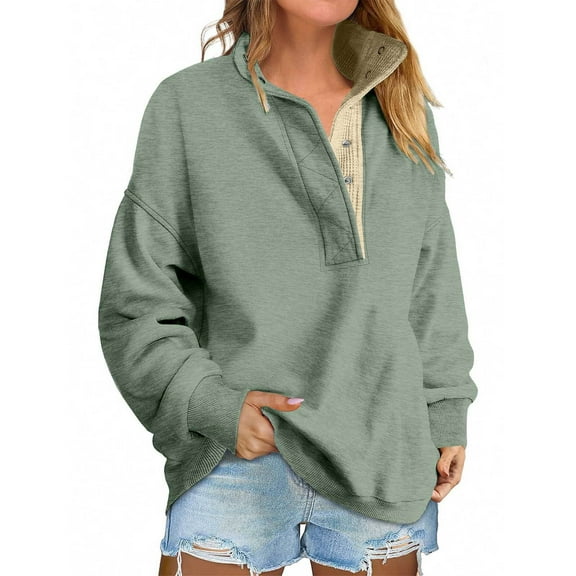 Women'S Casual Sweatshirt, Long Sleeve Loose Fit Pullover With Button Collar, Soft Everyday Wear, Lightweight Comfort Wrm Anxiety Hoodie Weighted Women Sets Sweatshirts (M, Mint Green) ZMTing