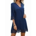 thumbnail image 1 of Women'S Casual T Shirt Dress Summer 3/4 Length Sleeve Hollow Swing Dresses Blue M, 1 of 8