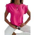 thumbnail image 1 of Women'S Casual T Shirts Summer Ruffle Plain Round Neck Loose Fit Tee Blouse Tops Rose Red L, 1 of 7