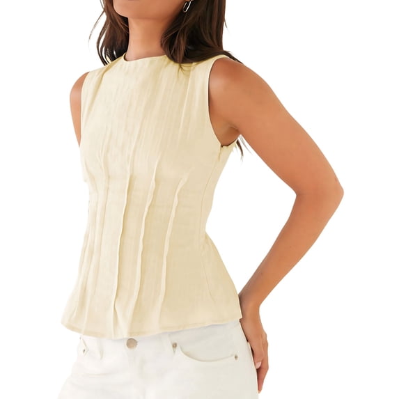 Women'S Casual Tank Tops Sleeveless Ruched Work Blouse Fitted 2025 Trendy Shirts Light Yellow L