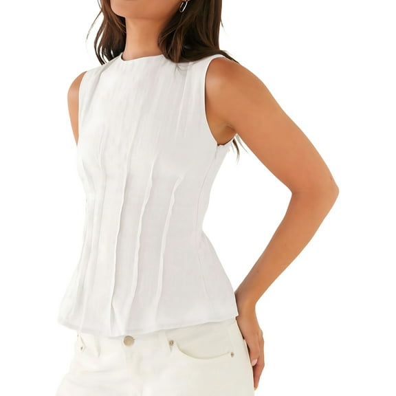 Women'S Casual Tank Tops Sleeveless Ruched Work Blouse Fitted 2025 Trendy Shirts White M