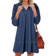 thumbnail image 1 of Women'S Casual V-Neck 3/4 Bubble Sleeve Denim Dress Cute Puff Sleeve A-Line Jumper Vintage Inspired Blue Washed Romper For Daily Outfit Fashion Trending Denim Dress For Women, 1 of 8