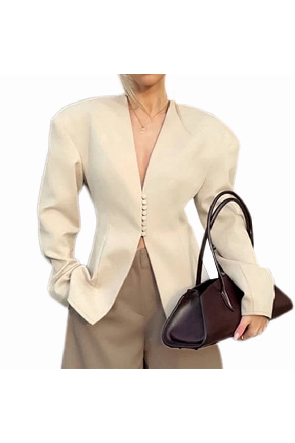 Women'S Casual V-Neck Blazer with Broad Shoulders and Slit Hem for Business and Leisure M