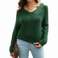 thumbnail image 1 of Women'S Casual V Neck Long Sleeve Chunky Knit Off Shoulder Pullover Tops Green L, 1 of 8