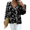 thumbnail image 1 of Women'S Casual V-Neck Long Sleeve Shirt Top Floral Bell Sleeve Button Front Tie Shirt, 1 of 5