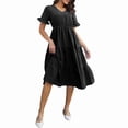 thumbnail image 1 of Women'S Casual V-Neck Ruffle Short Sleeve Dress A-Line Flowy Midi Dresses Black S, 1 of 7