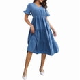 thumbnail image 1 of Women'S Casual V-Neck Ruffle Short Sleeve Dress A-Line Flowy Midi Dresses Blue XL, 1 of 8